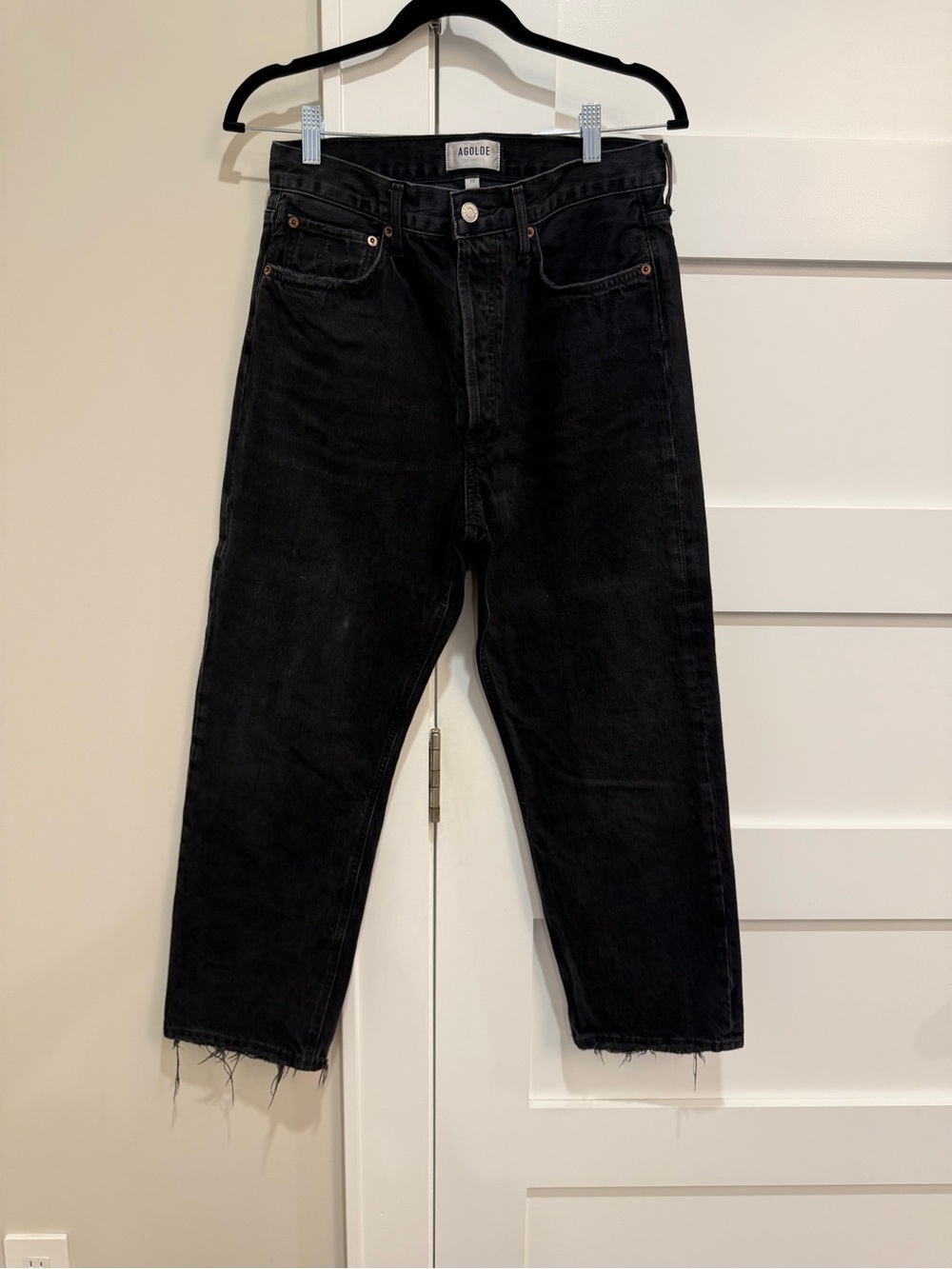 Agolde Relaxed Straight Black Jeans with Raw Hem